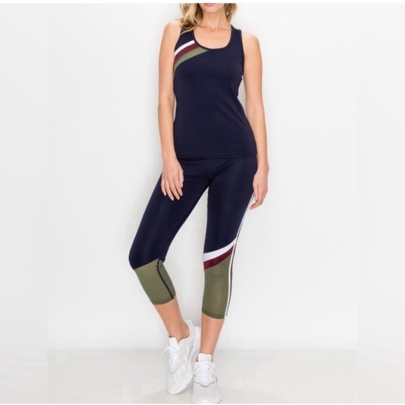 New Navy Colorblock Workout Set- Size Large Activewear Matching Gym Set - Picture 10 of 11